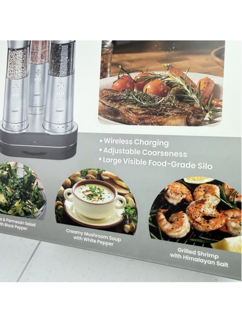 COSPRO Electric Salt & Pepper Grinder Set (3) Adjustable Coarseness NIB - Picture 5 of 5